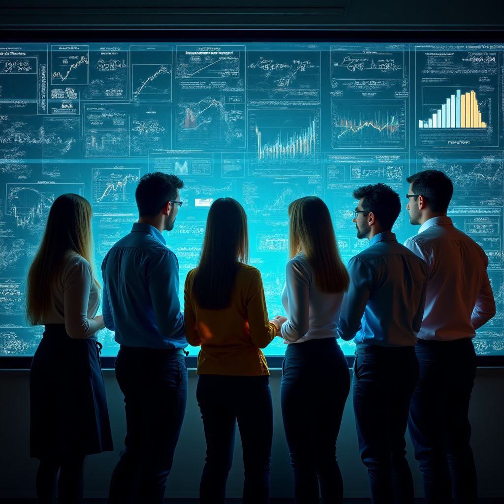 Equipo de análisis trabajando en nuevos modelos predictivos
